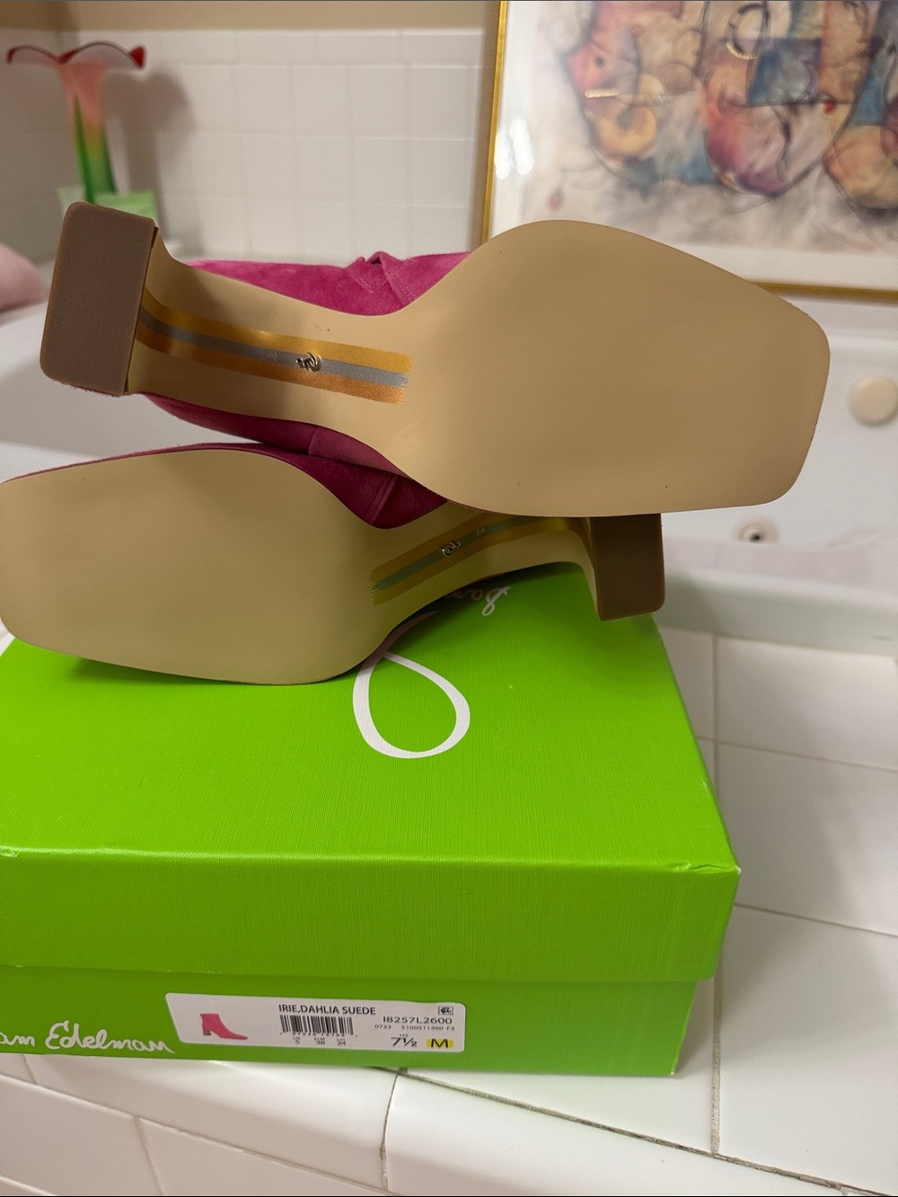 Sam Edelman Fuchsia Suede Ankle Booties with Block Heel - Picture 5 of 6